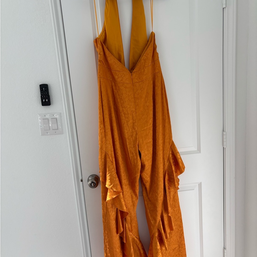 70s Inspired Mustard Yellow Halter Jumpsuit - Picture 3 of 6